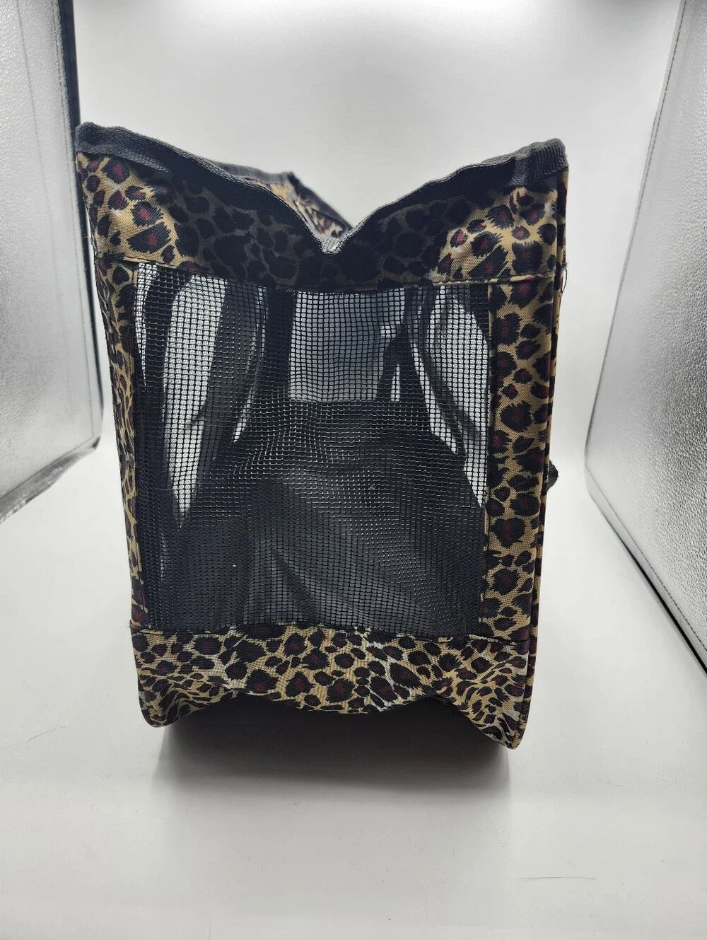 Leopard Print Mesh Small Pet Carrier Bag in Brown
